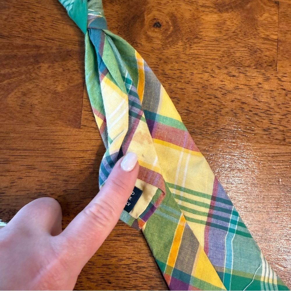 Polo Ralph Lauren Colorful Plaid Tie yellow blue green handmade in Italy - Picture 5 of 6